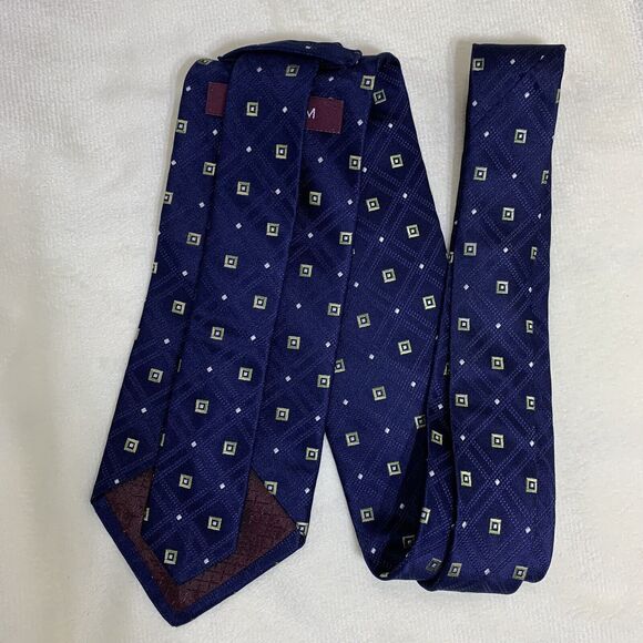 Nordstrom Necktie Silk Navy Blue Yellow Tie Geometric Diamonds Squares USA Corp - Picture 8 of 9